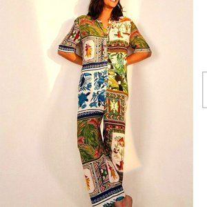 FARM Rio Mixed Scarf Jumpsuit Patchwork Tropical Relaxed Fit